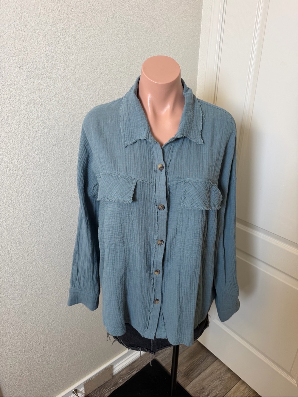 UNIONBAY Women's Button-Down Shirt in Dusty Blue